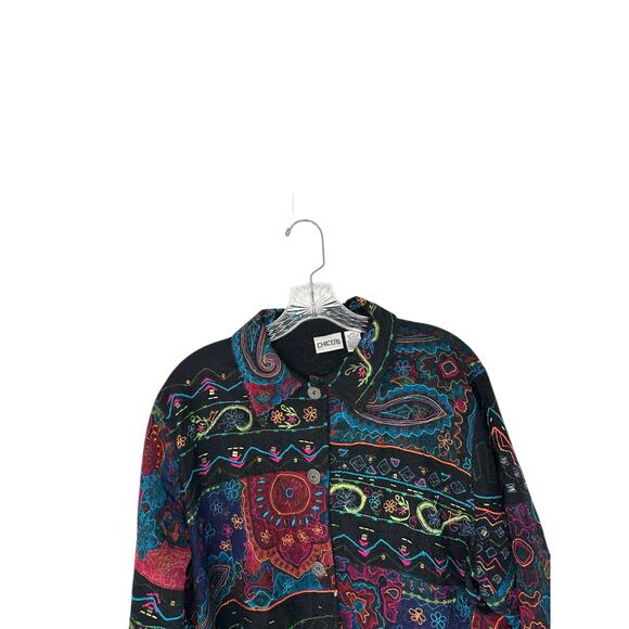 Chico's‎ Blazer Black Embroidered Art to Wear Artsy Art Teach Button Up Size XL - Picture 7 of 12